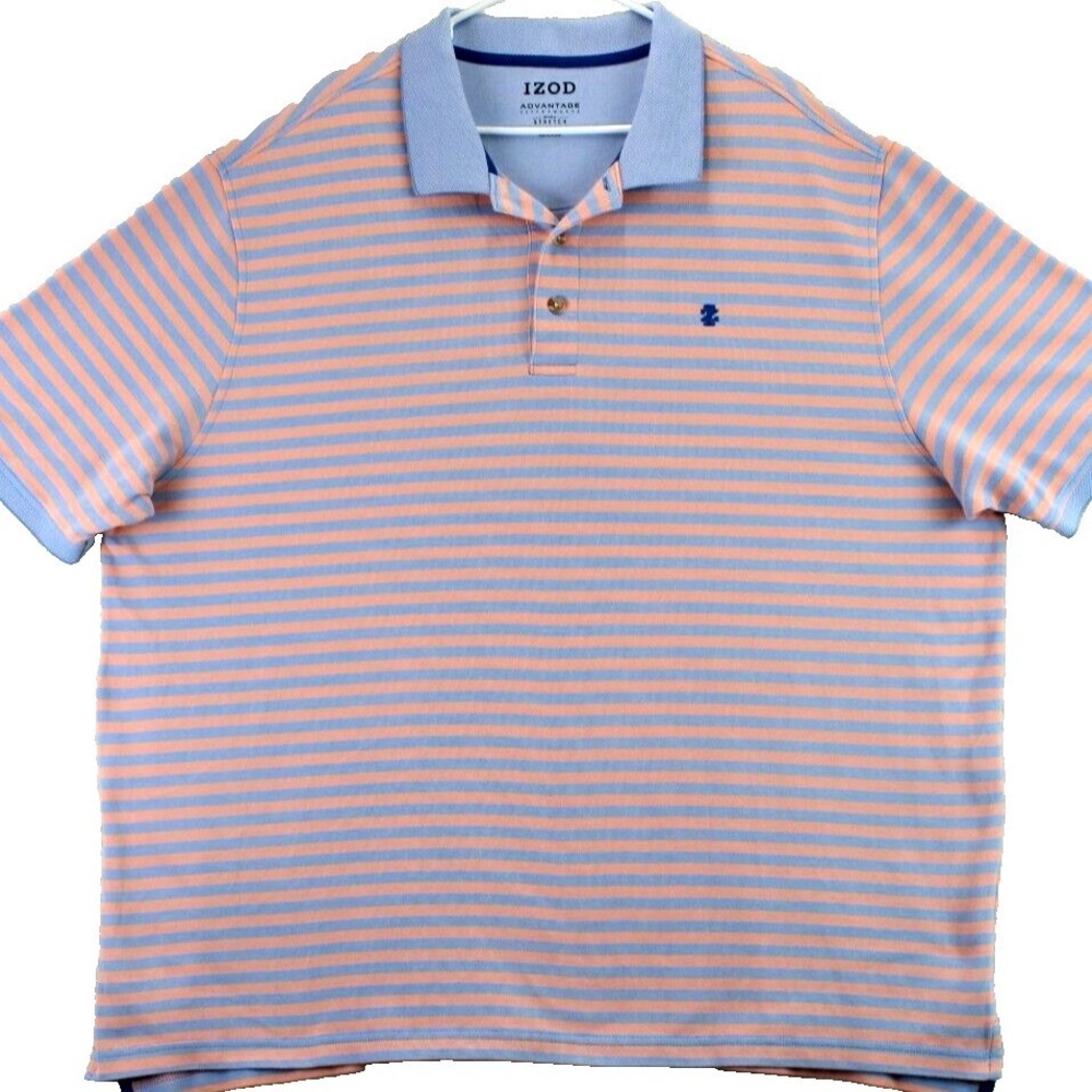 IZOD Advantage Performance Stretch Striped Polo Shirt Men's 3XL Tall Blue‎ Peach